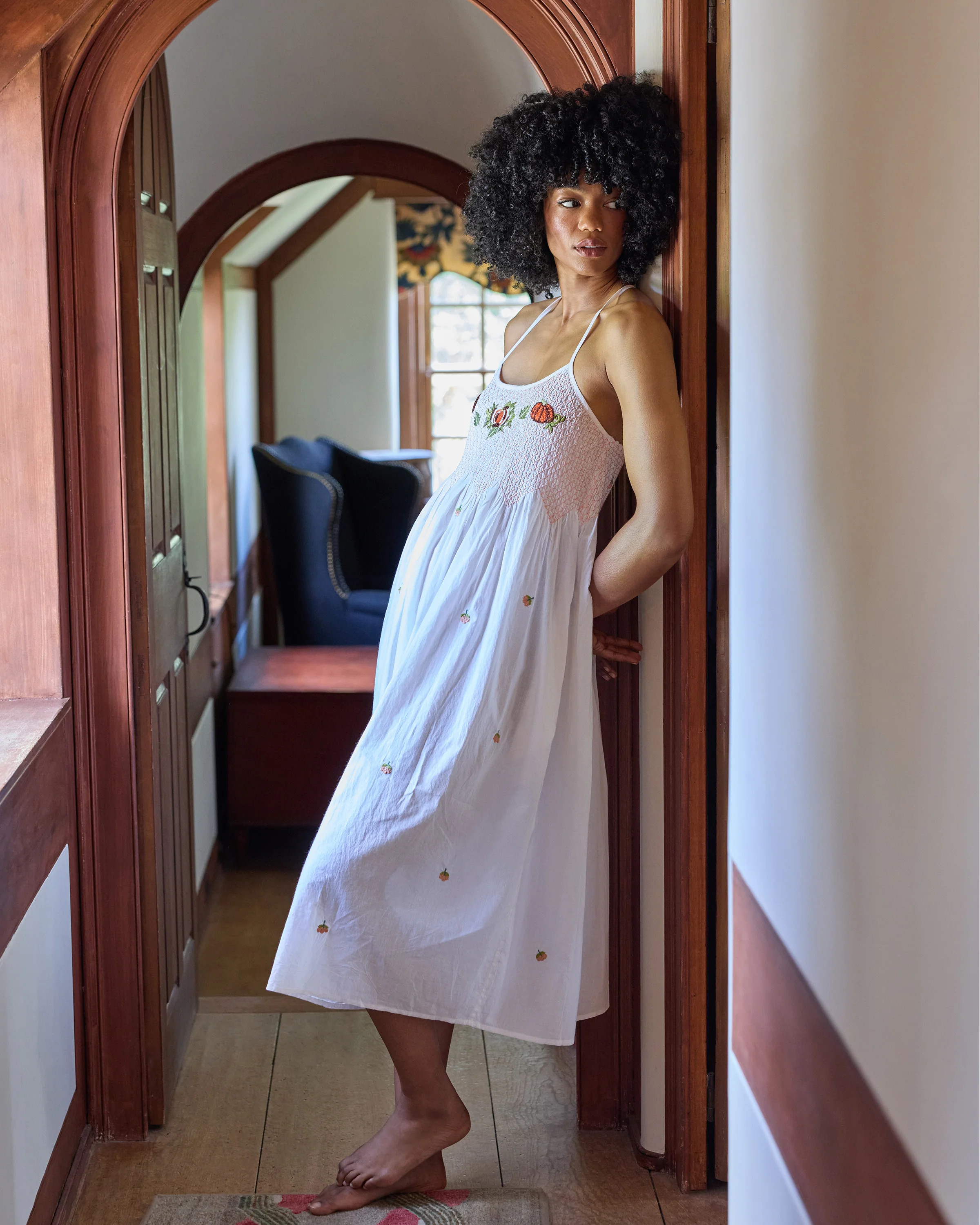 Embroidered Pumpkins - Naya Nightie - Natural | Printfresh