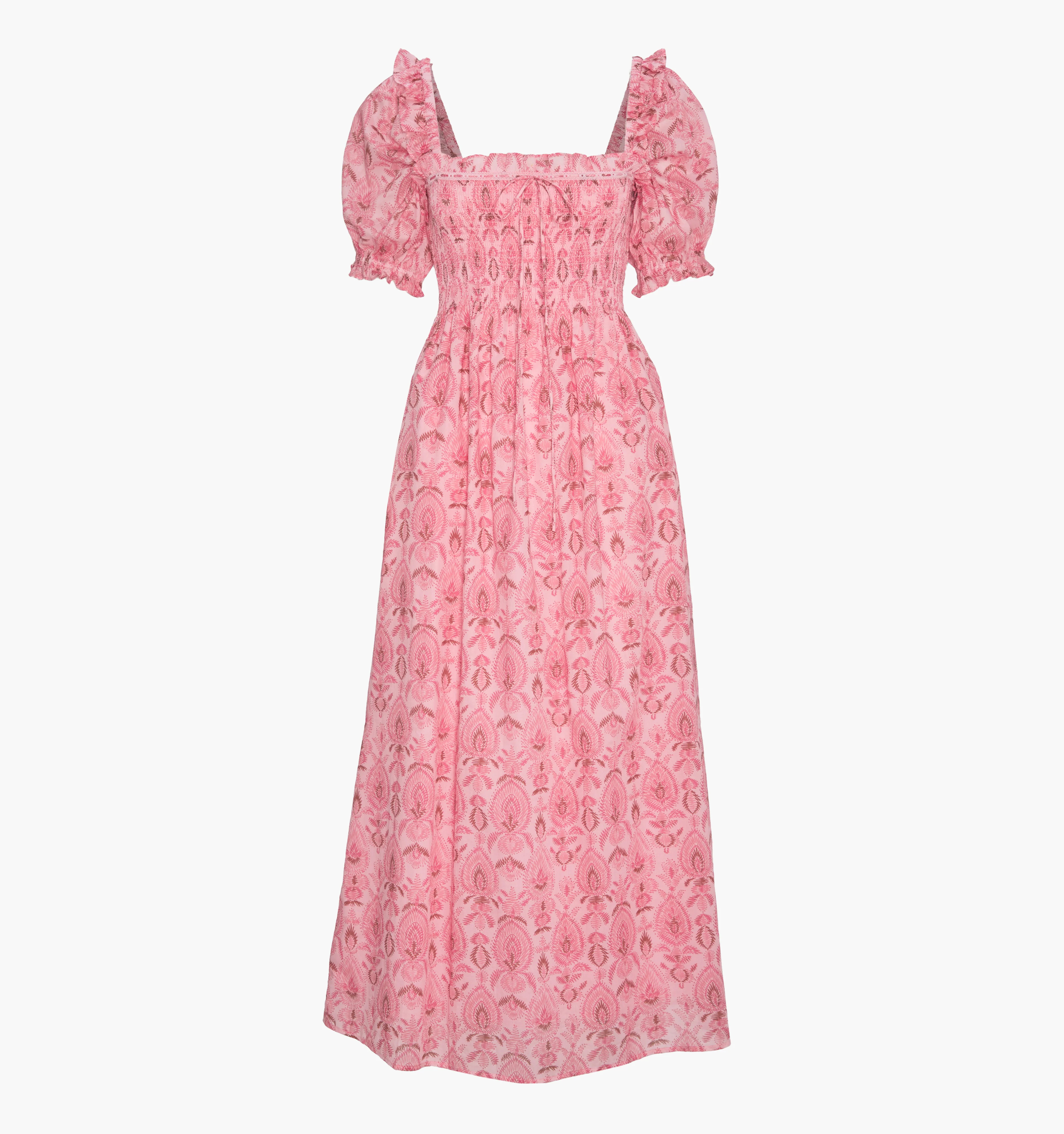 The Scarlett Midi Nap Dress | Pink Palm Ikat / XXXL | ® | 100% Cotton | Hill House Home Smocked Dress | Hill House Home US
