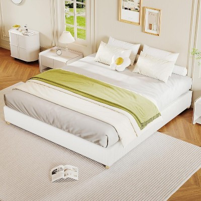 Queen Size Cloud Bed Frame，Corduroy Low Bed Frame Without Headboard, Thick Fabric Upholstered Platform Bed, Wood Legs, White | Target