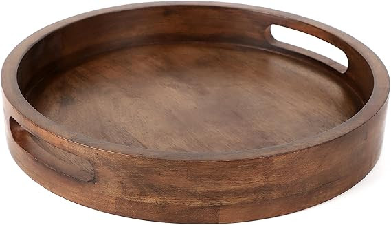 Rustic Wooden Serving Tray - Round Wood Decorative Tray Vintage Centerpiece Candle Holder Trays F... | Amazon (US)