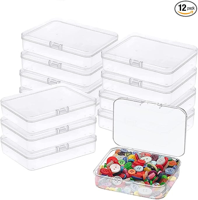 Goiio 12 Pcs Mini Plastic Storage Containers Box with Lid, 5x4x1.3 Inches Clear Rectangle Box for... | Amazon (US)