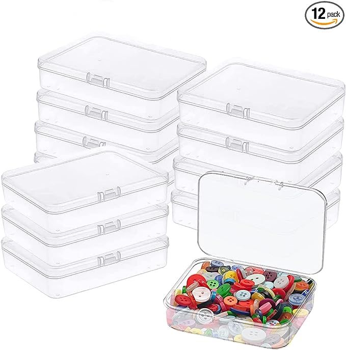 Goiio 12 Pcs Mini Plastic Storage Containers Box with Lid, 5x4x1.3 Inches Clear Rectangle Box for... | Amazon (US)