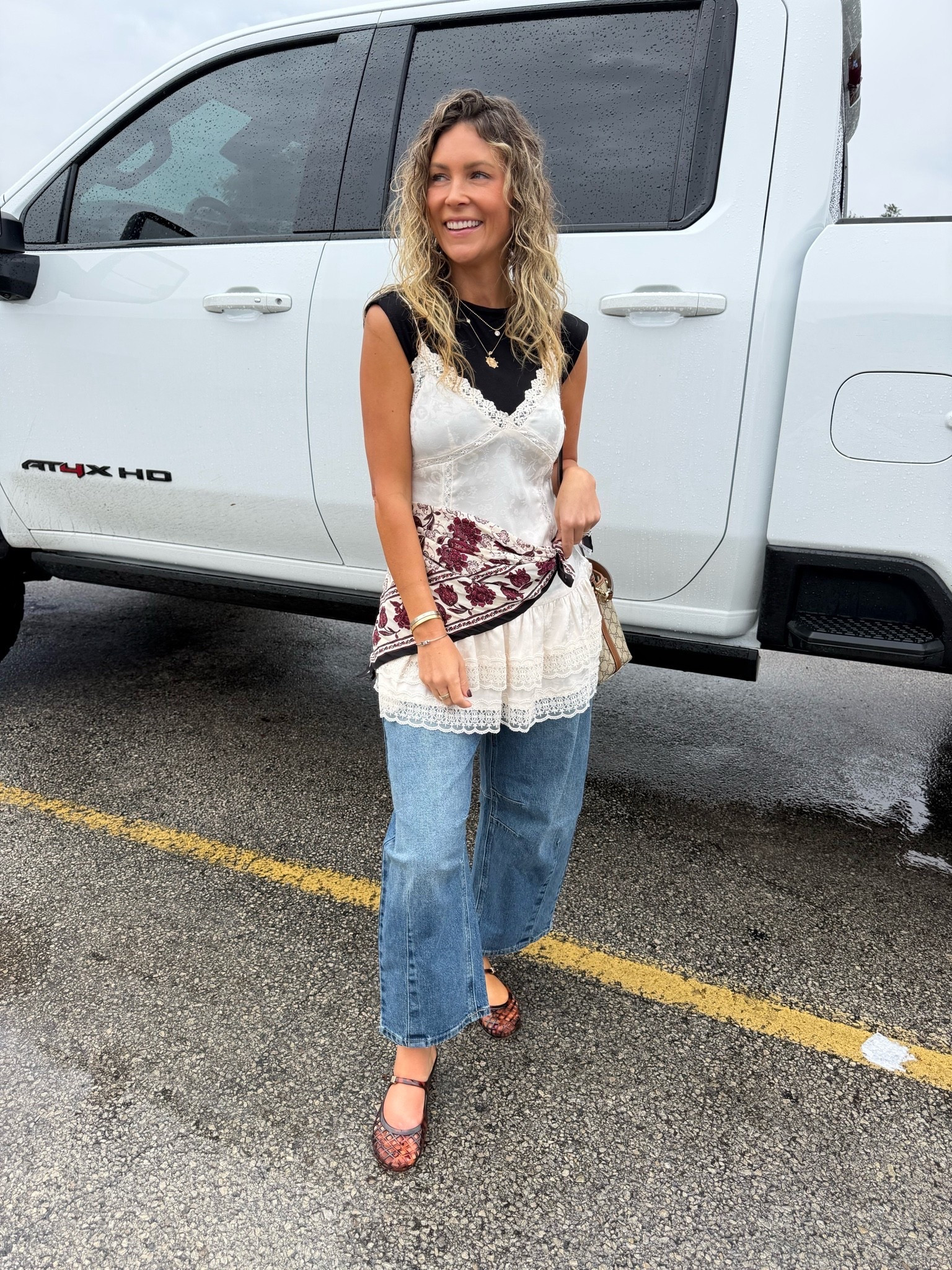 Today’s ootd! 
Walmart tee size small
Walmart lace cami size small 
Walmart jeans size 0 
Walmart scarf
Amazon jelly sandals

#LTKootd #LTKOver40 #LTKPetite
