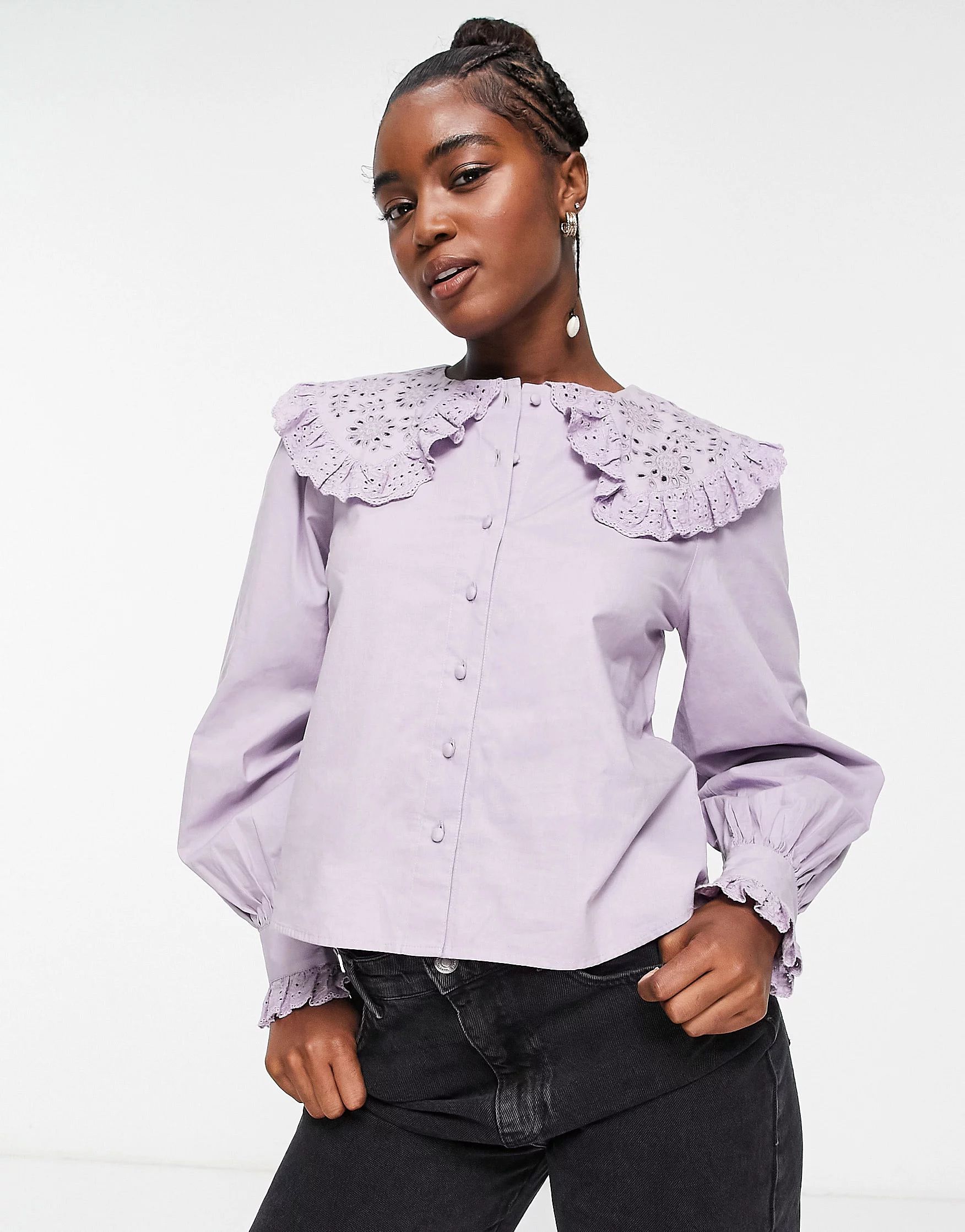 Miss Selfridge eyelet collared shirt in lilac | ASOS | ASOS (Global)