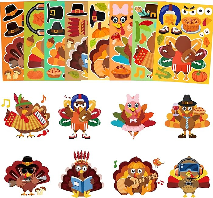 56 Sheets Thanksgiving Crafts Stickers for Kids, Thanksgiving Make-A-Turkey Face Stickers for Boy... | Amazon (US)