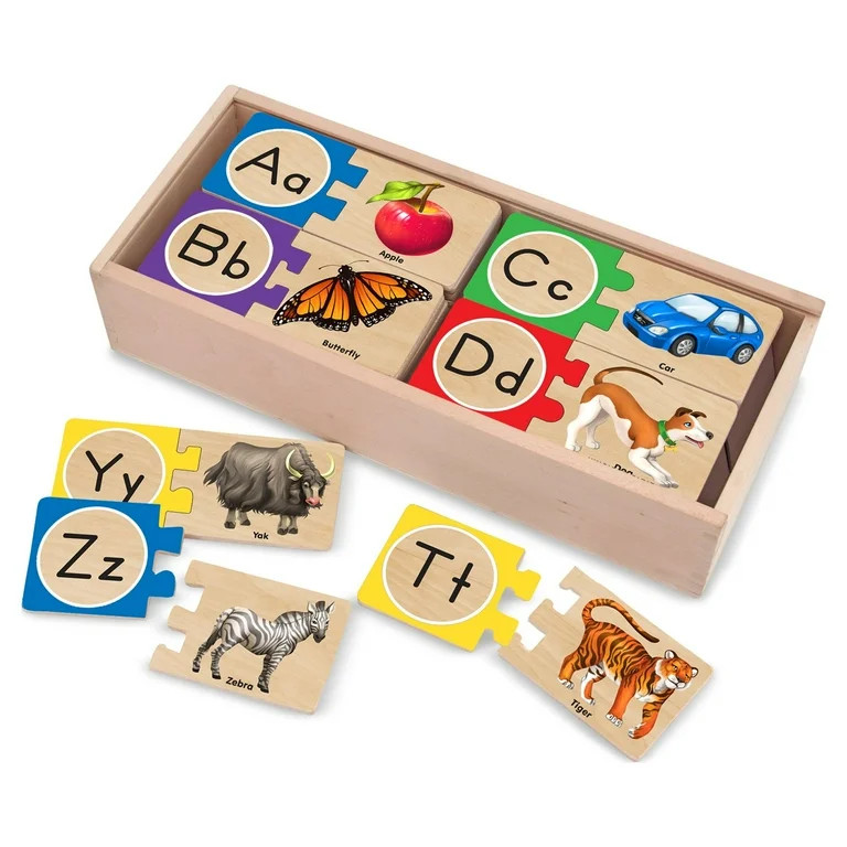 Melissa & Doug Self-Correcting Alphabet Wooden Puzzles With Storage Box (52 pcs) | Walmart (US)