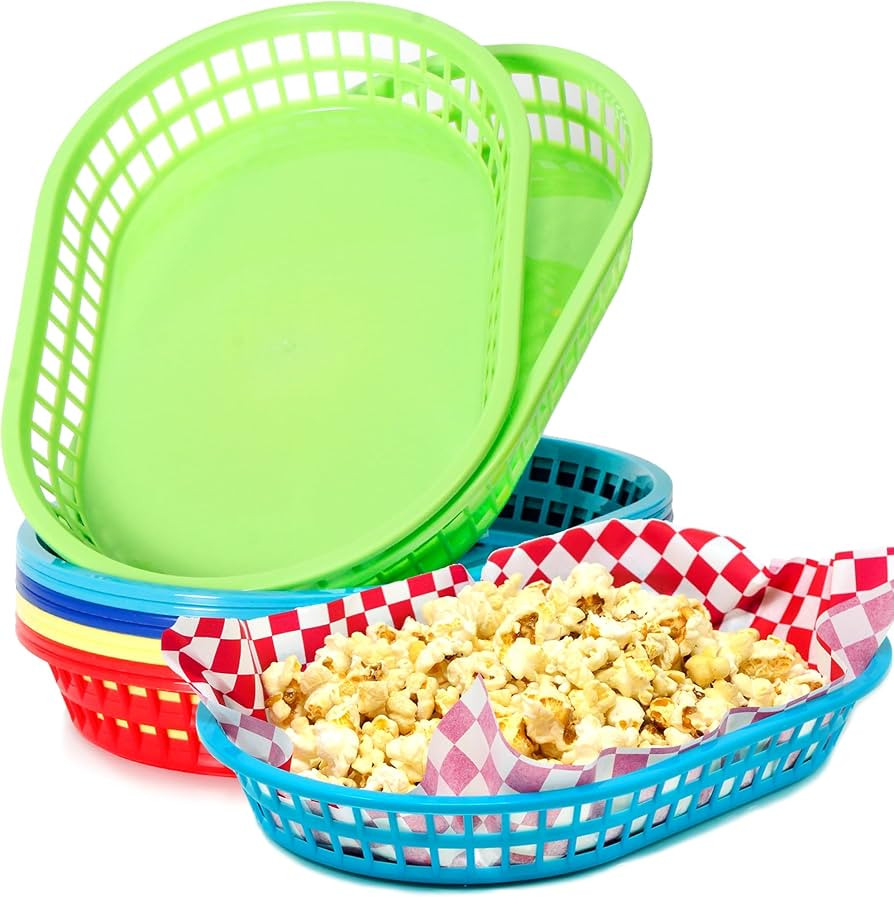 Youngever 10 Pack 11 Inch Large Plastic Fast Food Snack Baskets, Reusable for Popcorn, Chips, Sna... | Amazon (US)
