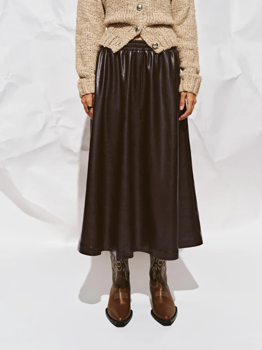Faux Leather Pull-On Circle Midi Skirts | Urban Revivo