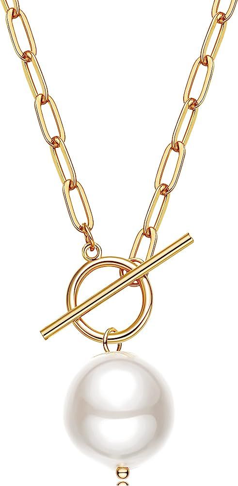 CHESKY 14k Gold Plated Necklace Dainty Pearl Choker Chain Link Chunky Minimalist Simple Necklace ... | Amazon (US)