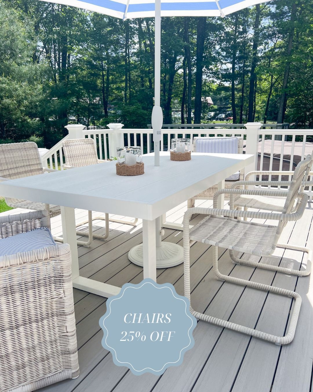 My outdoor dining chairs are 25% off this weekend! They are for sure a splurge, but I feel quite confident that they will stand the test of time outside in the elements. 
-
coastal home decor, coastal style, outdoor furniture, patio furniture, patio chairs, outdoor dining chairs, outdoor furniture with performance fabric, wicker chairs, rattan chairs, outdoor living, outdoor dining chairs, beach house furniture, beach house outdoor furniture, lake house furniture, dining chair cushions, outdoor dining chair covers, stain resistant outdoor furniture, pacifica outdoor furniture, outdoor dining table, white dining table, outdoor decor, patio decor, amazon palm trees, polywood furniture, polywood dining table, edge dining table, outdoor dining table, patio table for 8, catalina dining chairs, serena & lily dining furniture, serena & lily dining chairs, serena & lily outdoor furniture

#LTKHome #LTKSaleAlert #LTKSeasonal