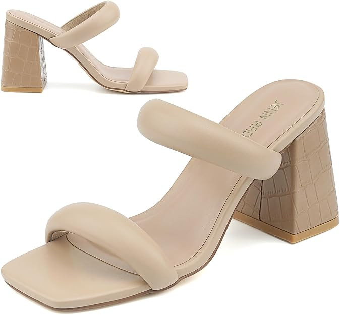 JENN ARDOR Womens Chunky Heeled Mule Sandals Square Toe Block Heels Two Braid Strap Backless Pump... | Amazon (US)
