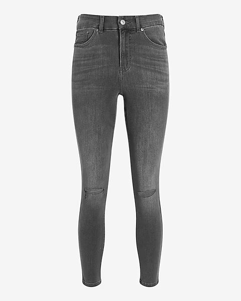 High Waisted FlexX Gray Ripped Cropped Skinny Jeans | Express
