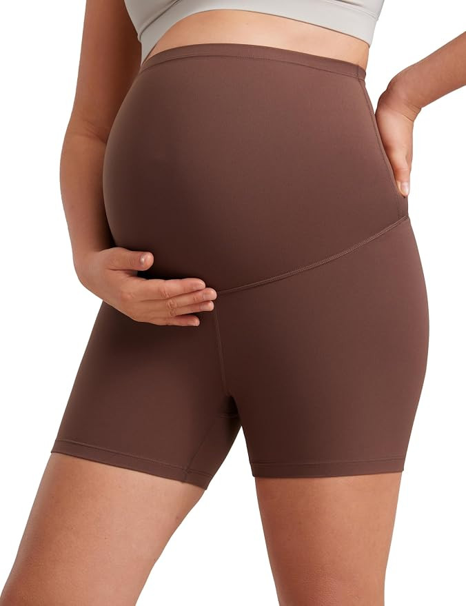 CRZ YOGA Womens Butterluxe Maternity Biker Shorts Over The Belly 4" - Pregnancy Yoga Workout Acti... | Amazon (US)