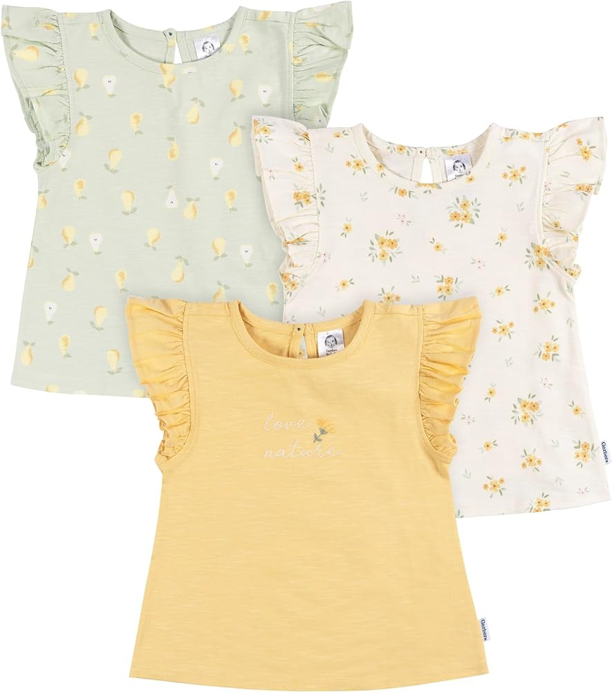 Gerber Baby Girls' Toddler 3-Pack Short Sleeve Tees | Amazon (US)