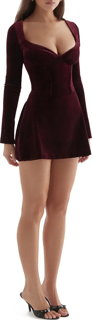 Tuck Long Sleeve Velvet Minidress | Nordstrom