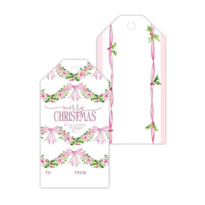 Pink Floral and Holly Swag Gift Tags | Rosanne Beck Collections