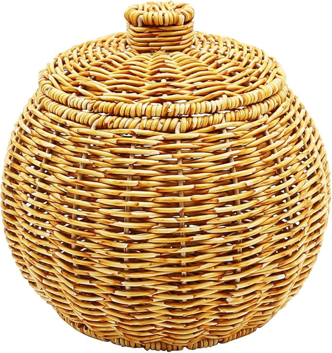 Round Rattan Storage Basket with Lid Mini Rattan Seagrass Box Handmade Rattan Desktop Storage Bas... | Amazon (US)