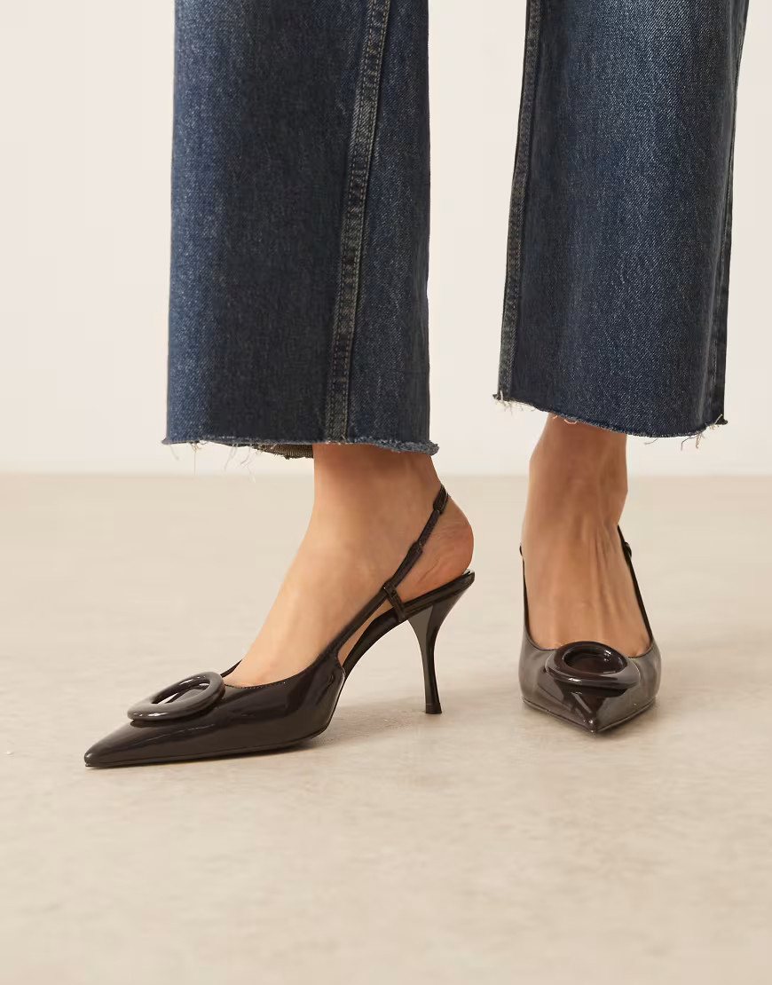 Mango pointed heeled slingback in dark brown | ASOS (Global)