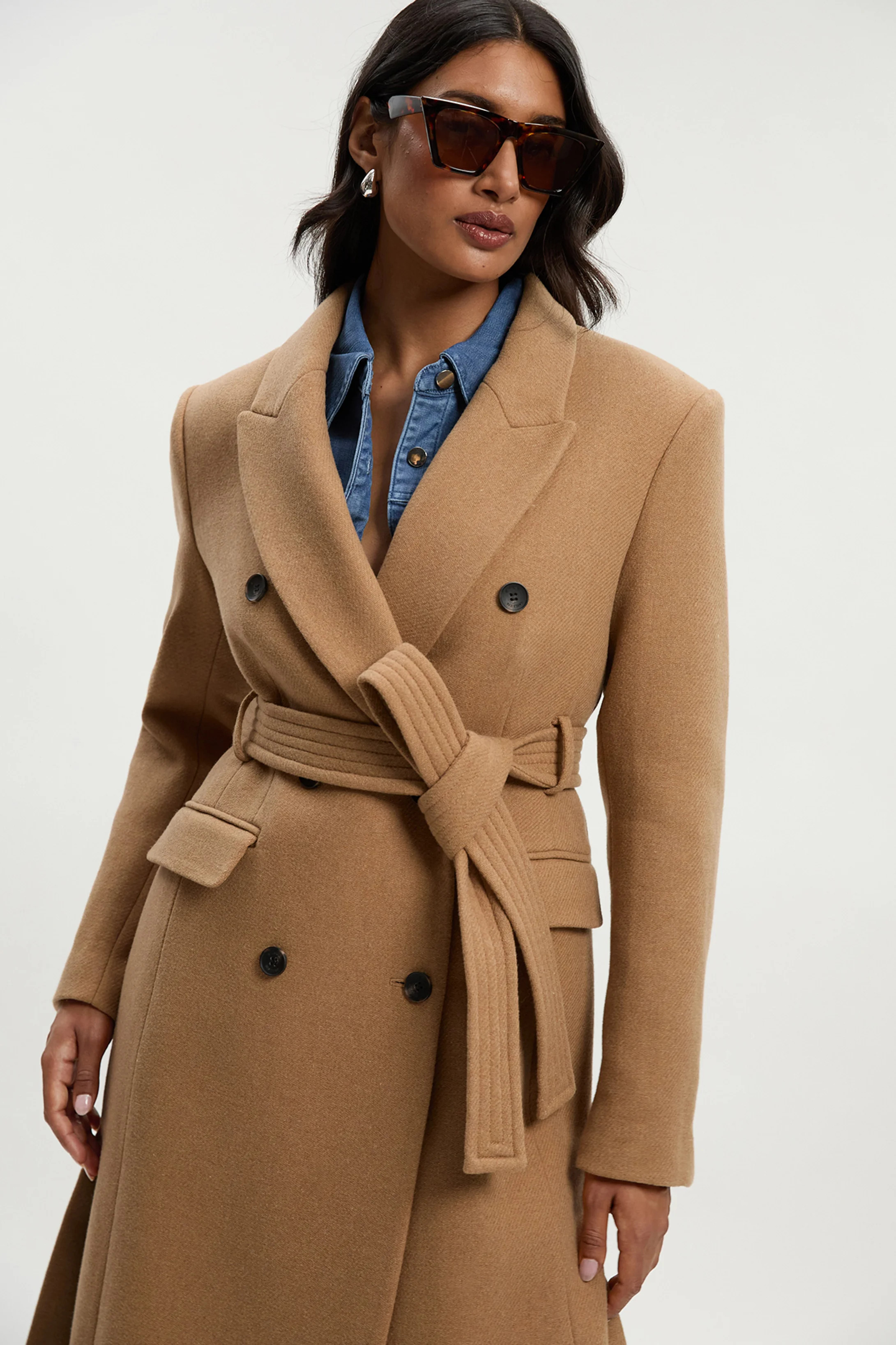 Petite Wool Double Breasted Belted Tailored Maxi Coat | Karen Millen UK + IE + DE + NL