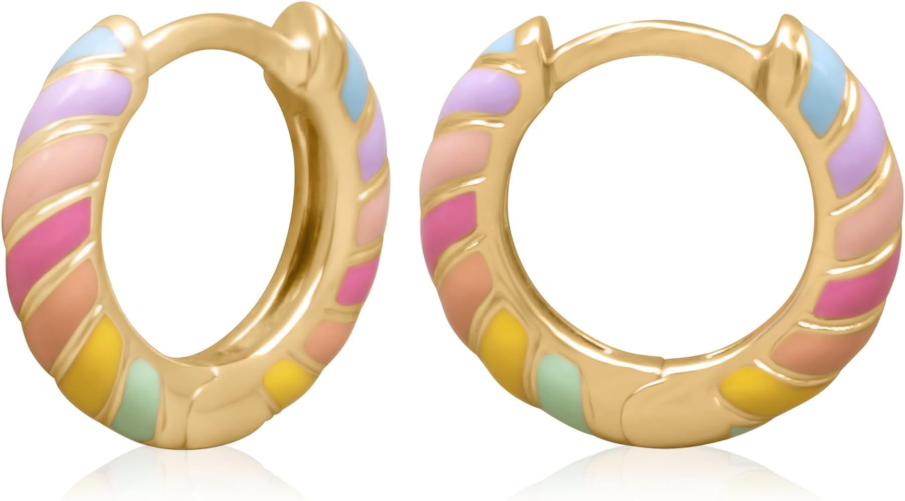 14K Gold Plated Sterling Silver Enamel Color Huggie Hoop Earrings for Women – Wide Range of Vib... | Amazon (US)