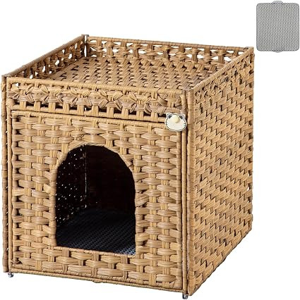 Cat Litter Box Enclosure Furniture, Hidden PE Rattan, Natural | Amazon (US)