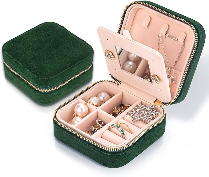 Amazon.com: Travel Velvet Jewelry Box with Mirror, Mini Gifts Case for Women Girls, Small Portabl... | Amazon (US)