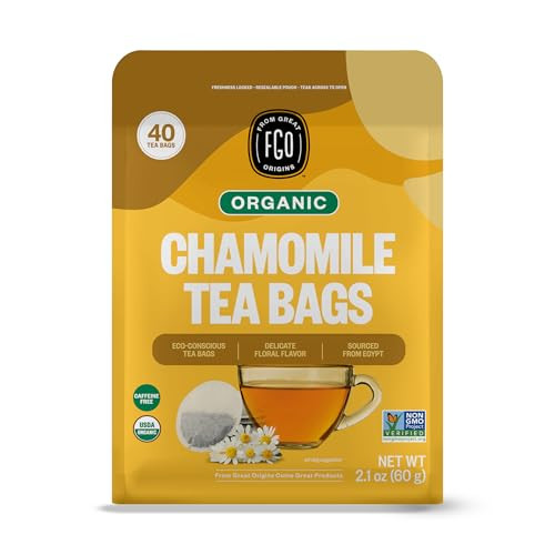 FGO Organic Chamomile Tea, 40 Count, Eco-Conscious Tea Bags, Resealable Bag (Pack of 1) | Amazon (US)