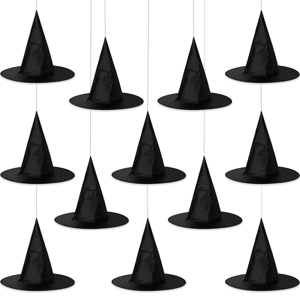 12PCS Halloween Witch Hats, Thickened Black Hanging Witch Hat for Halloween Party Decoration, Wiz... | Amazon (US)