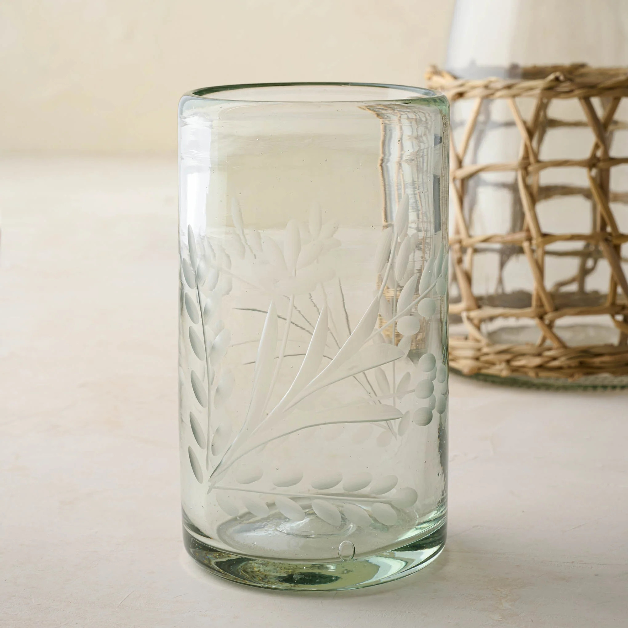 Handblown Floral Etched Glass | Magnolia
