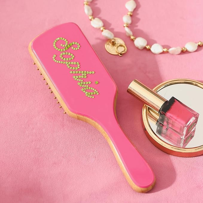 Personalized Hair Brush Custom Engraved Handmade Inlay Colorful Rhinestone Name Pink Brush | Natu... | Amazon (US)