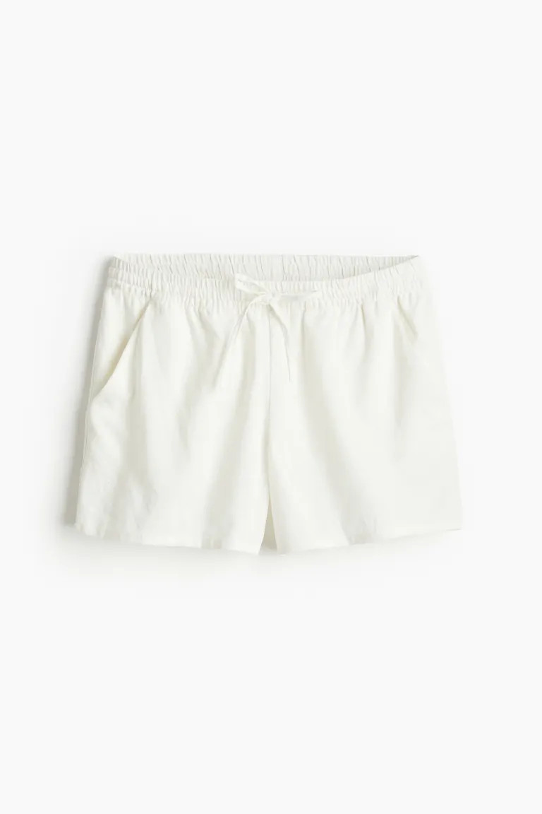 Linen-blend Pull-on Shorts - Regular waist - Short - Cream - Ladies | H&M US | H&M (US + CA)