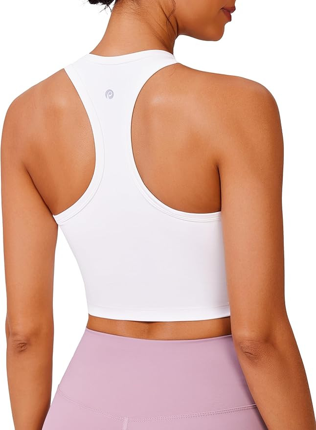 PINSPARK Sports Bra Longline Racerback Tank Tops for Women Padded Workout Yoga Top | Amazon (US)