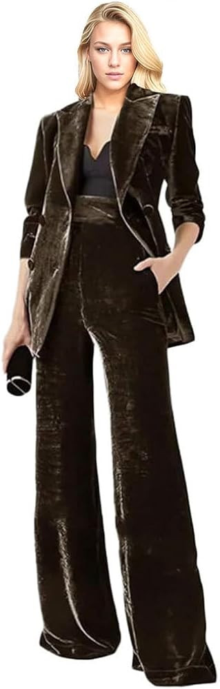 Velvet Womens Pant Suit Double Breasted Women Formal Tuxedo Business | Amazon (US)