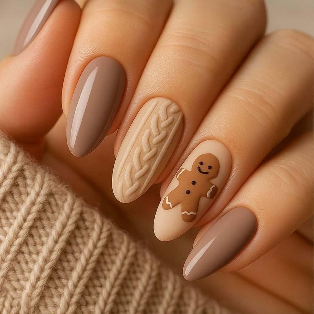 24Pcs Cute Press on Nails Short Almond LINMEIZAI Brown Fake Nails Press ons Nail Tips Glue on Nai... | Amazon (US)