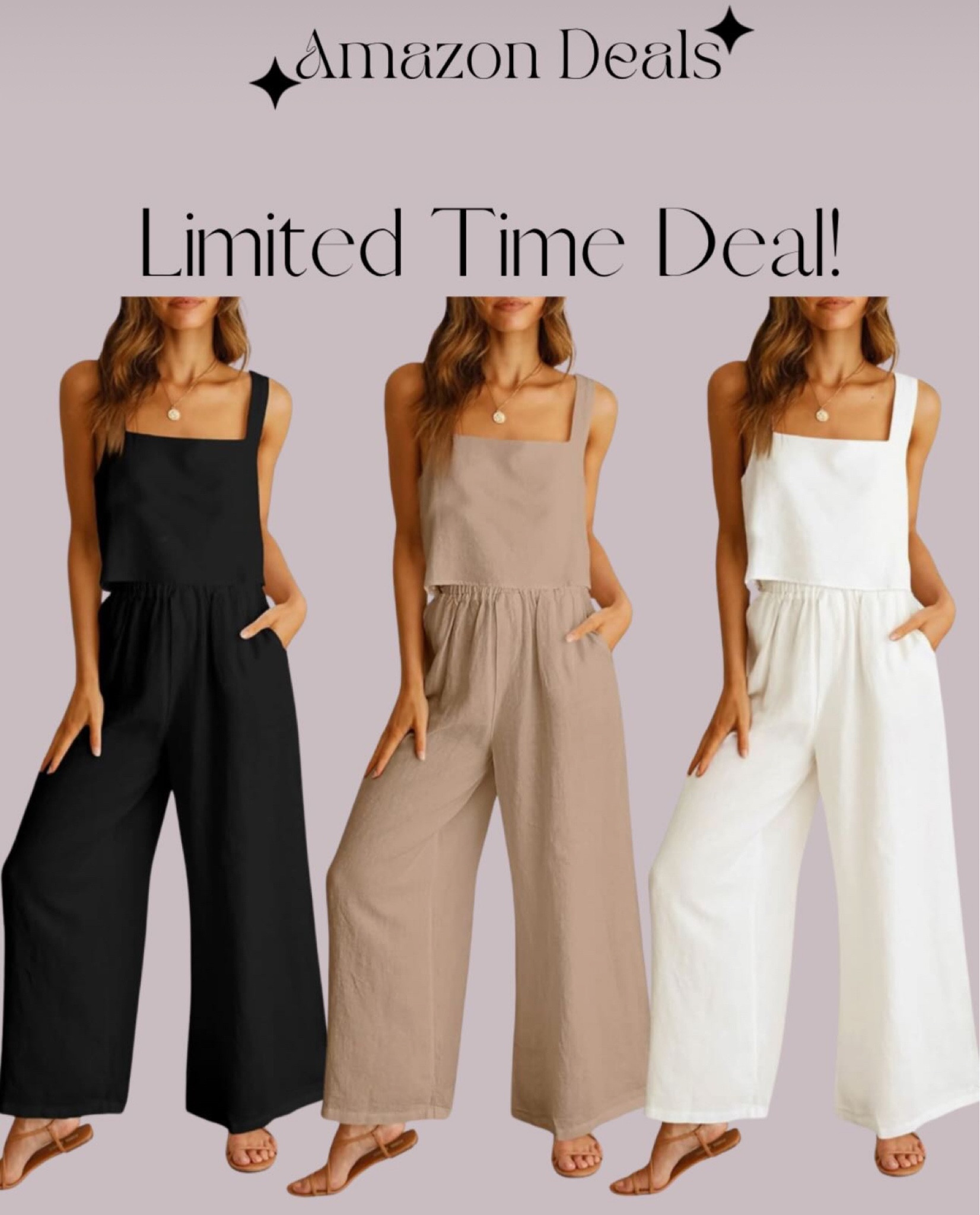 Amazon deals / ANRABESS Women's 2 Piece Outfits Square Neck Linen Tank Crop Top Wide Leg Pants Matching Lounge Set Tracksuit / resort wear / beachwear / vacation outfit 

#LTKtravel #LTKsalealert #LTKover40