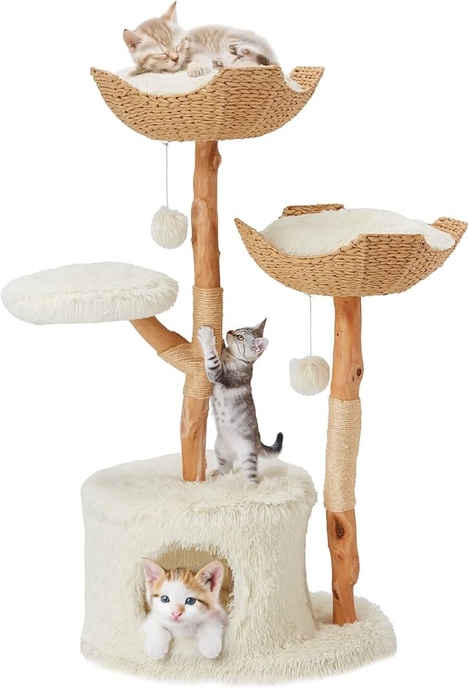 Wooden Modern Cat Tree, Cute Cat Tree with Scratching Post, Modern Cat Condos with Jumping Platfo... | Amazon (US)