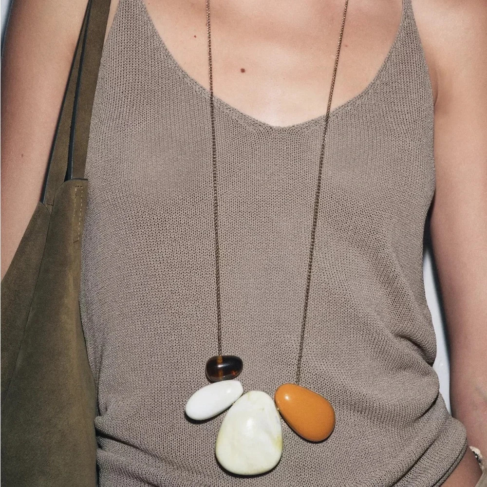 ZARA RESIN STONE LONG CHAIN NECKLACE NWT | Poshmark