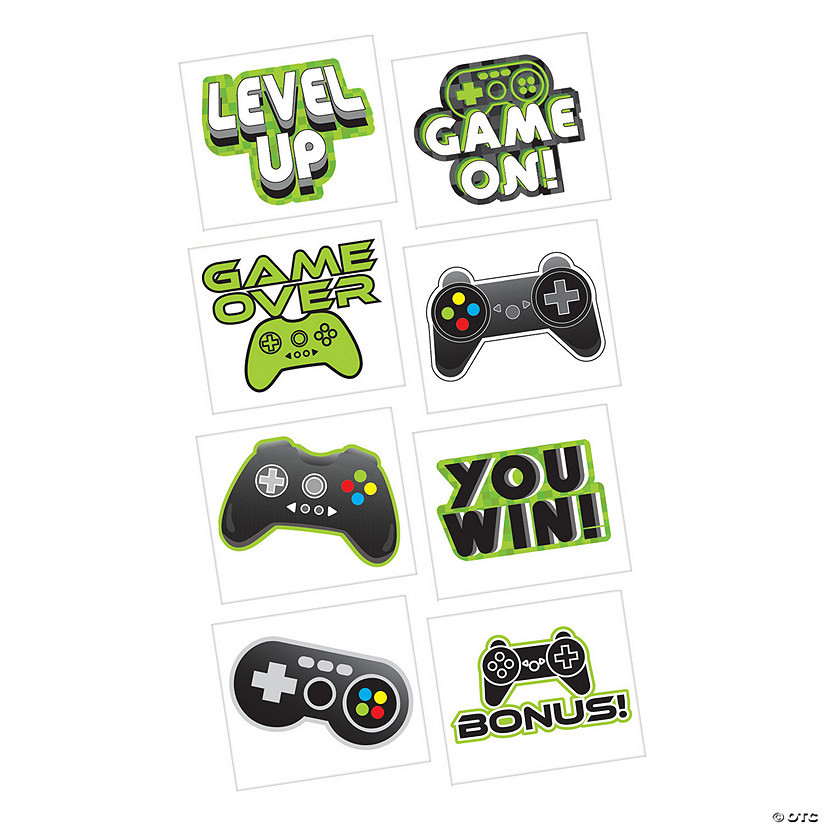 4 1/4" Gamer Party Level Up Temporary Tattoos Assortment - 24 Pc. | Oriental Trading Company