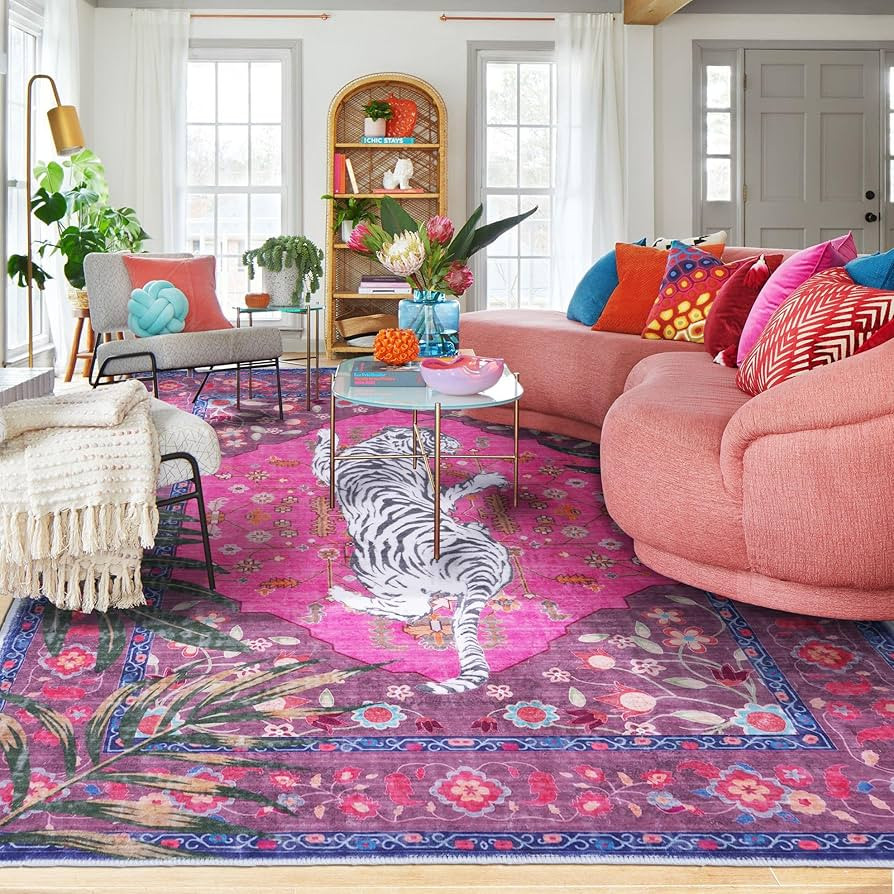 8x10 FT Leopard Rug for Living Room Hot Pink Leopard Vintage Animal Rug Aesthetic Pink Rugs for G... | Amazon (US)