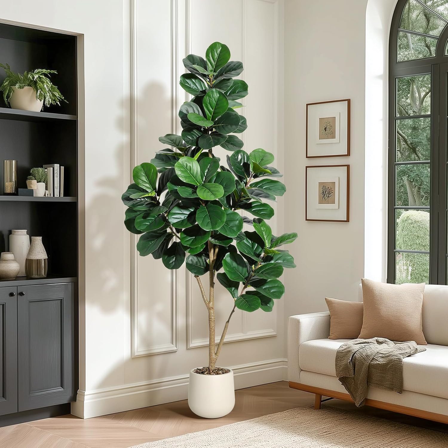 Garvee 6 ft Fiddle Leaf Fig Tree Artificial with 108 Leaves - Realistic Faux Ficus Lyrata Trees in 9 in White Planter Pot Indoor Fake Floor Plants | Lowe's