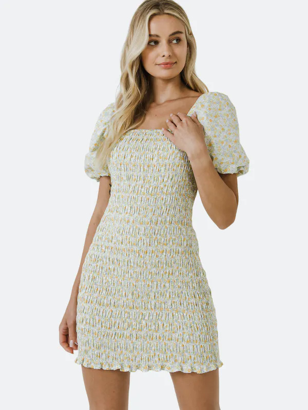 English Factory Floral Smocked Mini Dress - Yellow - M | Verishop