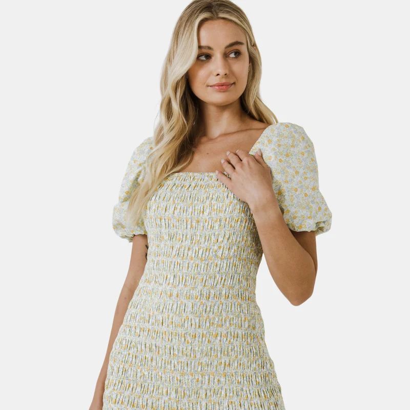 English Factory Floral Smocked Mini Dress - Yellow - M | Verishop