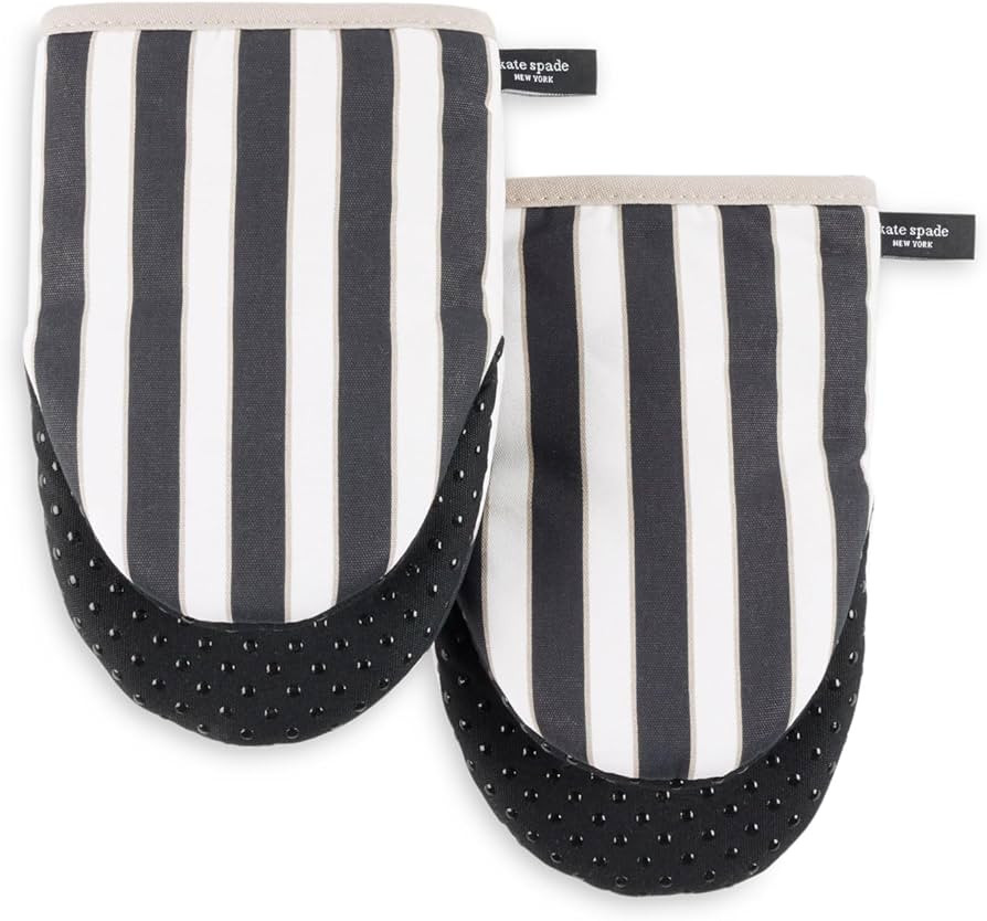 Kate Spade New York Botanical Stripe Mini Oven Mitt 2-Pack Set, 5.5" x 8", Black/Beige | Amazon (US)