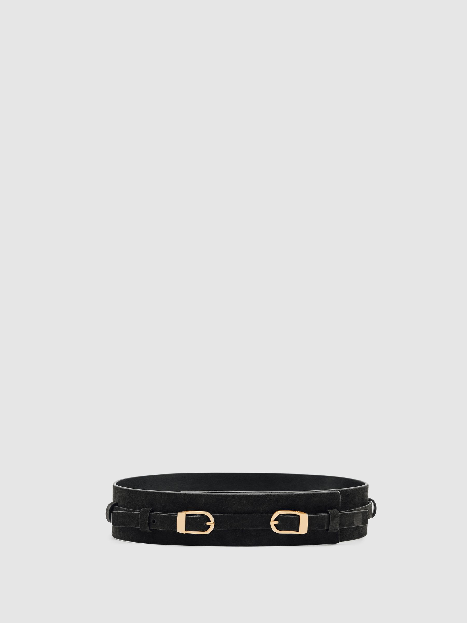 Suede Double-Buckle Waist Belt in Chocolate | Reiss UK