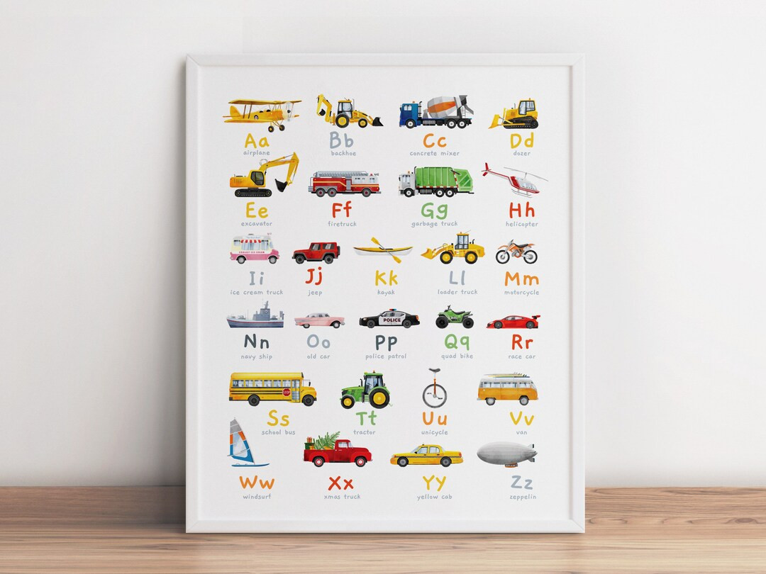 Transportation Alphabet Print, Car ABC, Letters Wall Art, Classroom Printable Decor, Educational ... | Etsy (US)