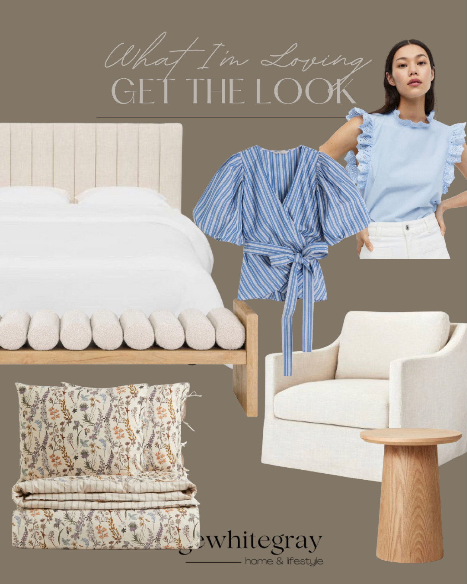 Shop these amazing finds!! These beautiful blue blouses are on my wish list and I love this affordable bed and bench!! The upholstered chair is beautiful and the side table works well with the entire look. Loving the duvet set for summer!! 

#LTKFind #LTKhome #LTKstyletip