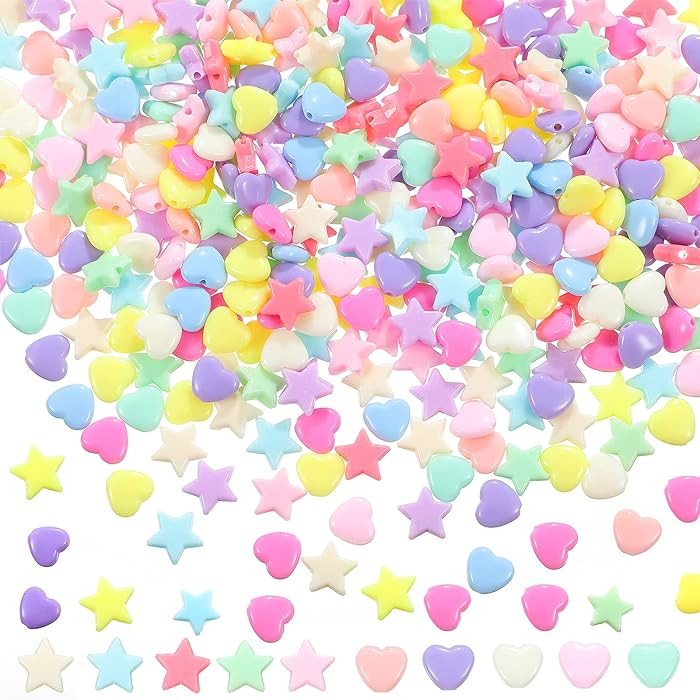 400 Pieces Acrylic Star Beads Heart Pastel Beads Shaped Assorted Multicolor Mix Plastic Pony for ... | Amazon (US)