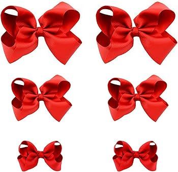 Red Bows for Girls,6PCS Hand-made Grosgrain Ribbon Hair Bows Alligator Clips Hair Accessories for... | Amazon (US)