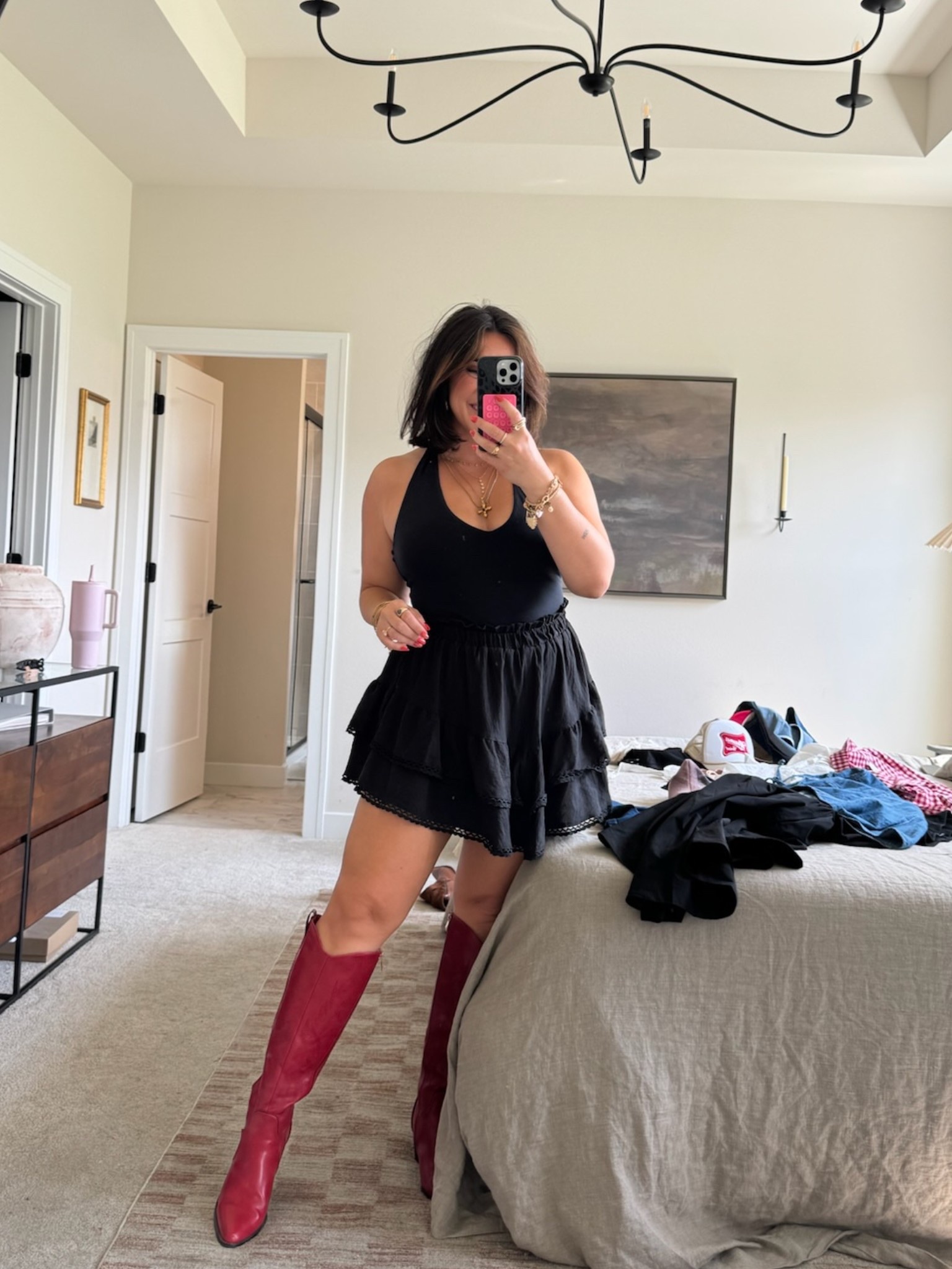 Edgy chic country concert outfit! All Amazon, I've had this skort for years, comes in white too it's so cute! 

Size L in all, boots are wide calf friendly! 

#LTKFestival #LTKootd #LTKSeasonal
