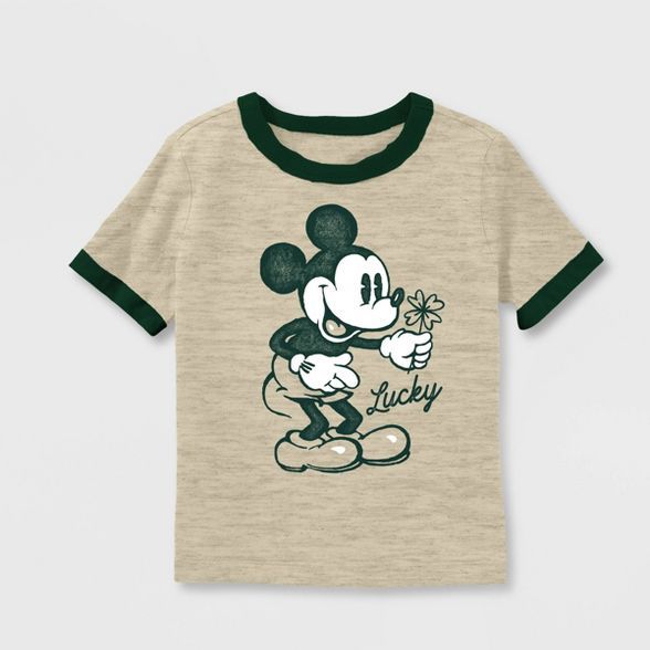 Toddler Boys' Mickey Mouse St. Patrick's Day Short Sleeve Graphic T-Shirt - Cream | Target